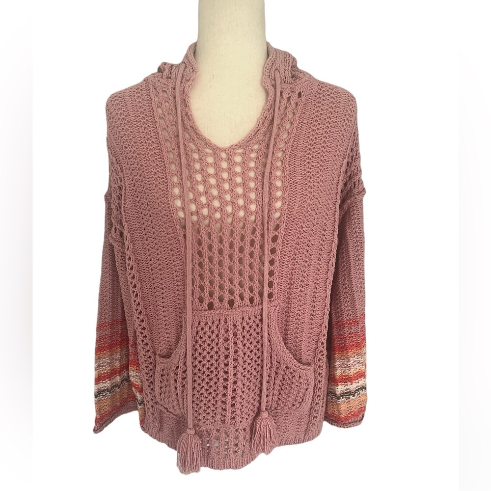 POL Dust‎ Pink Knitted Hooded Tassle Sweater S